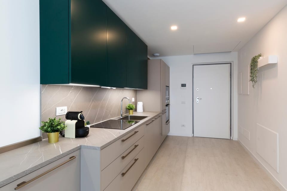 Kitchen or kitchenette, stove