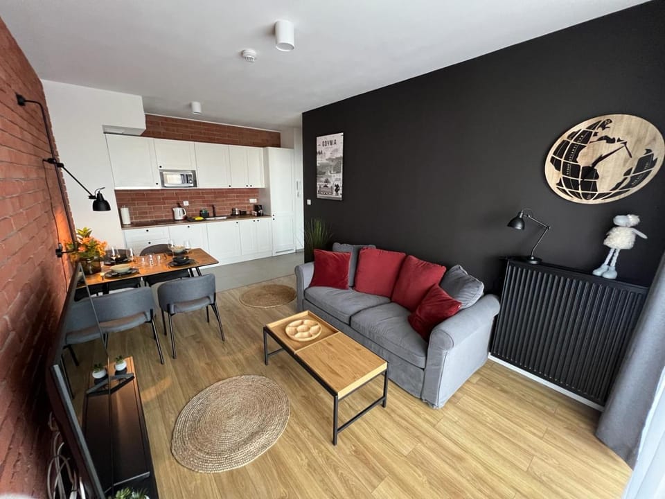 Kitchen or kitchenette, Living room, Seating area, Dining area