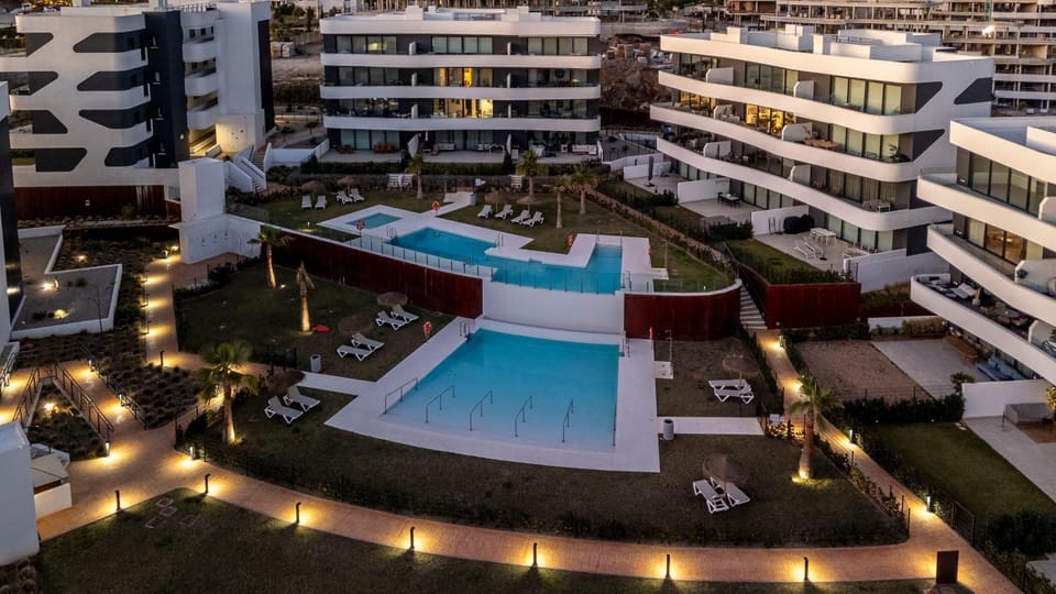 Night, Pool view, Swimming pool