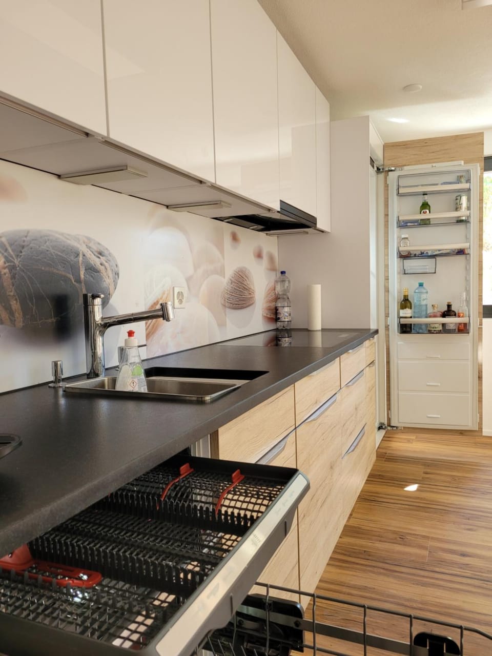 Kitchen or kitchenette, dishwasher, stove