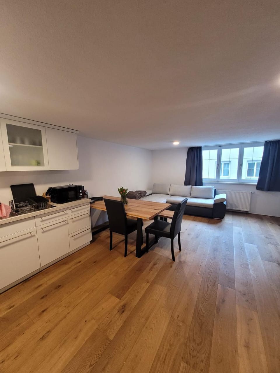 Kitchen or kitchenette, Living room, Seating area, Dining area