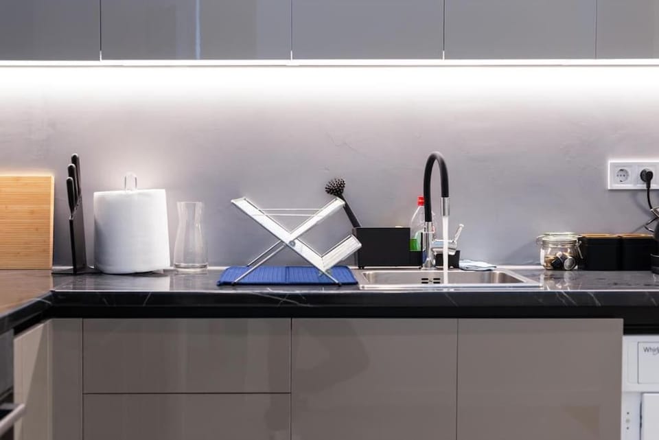 Kitchen or kitchenette, stove