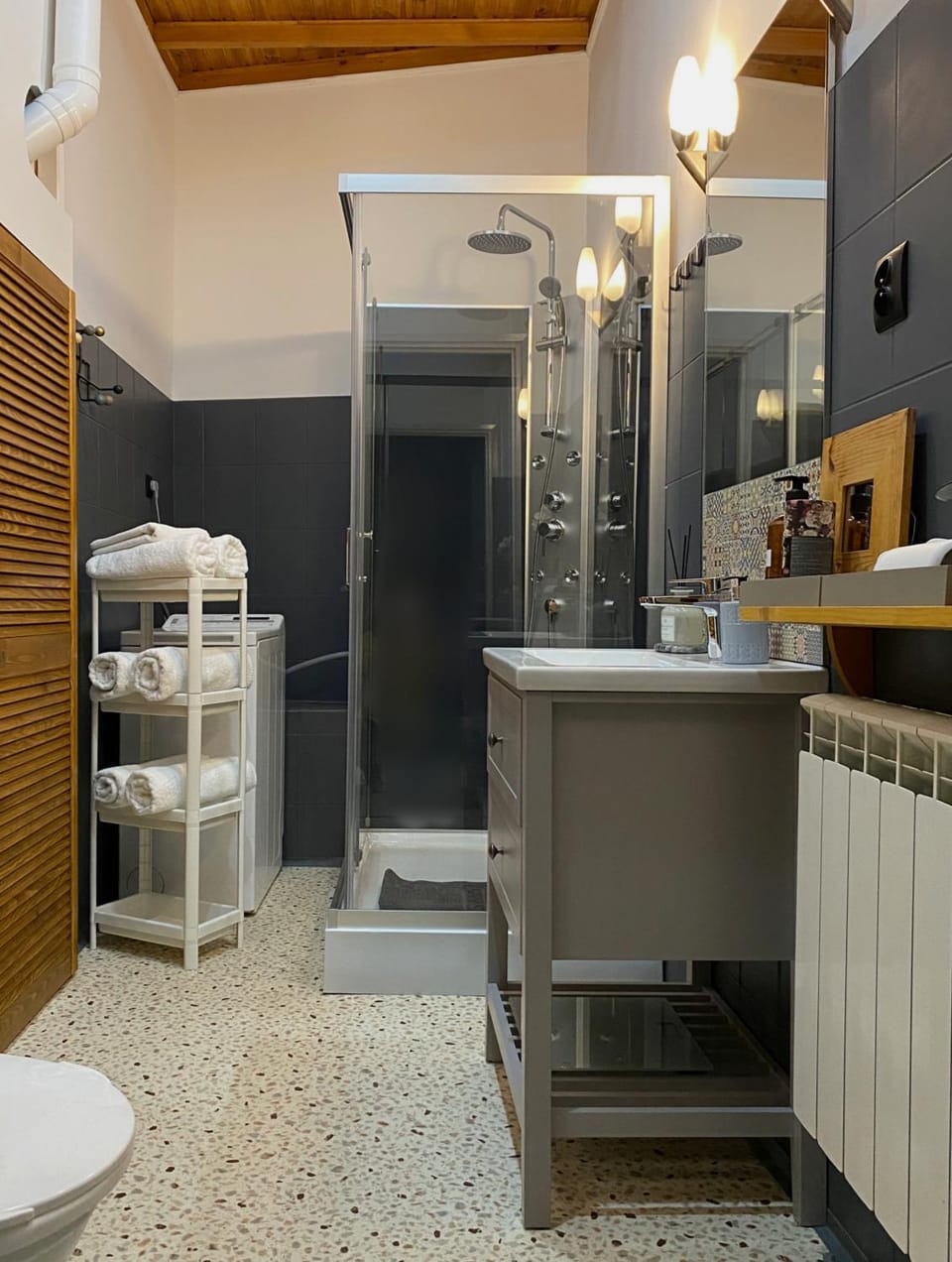 Shower, Toilet, Bathroom, towels, dryer