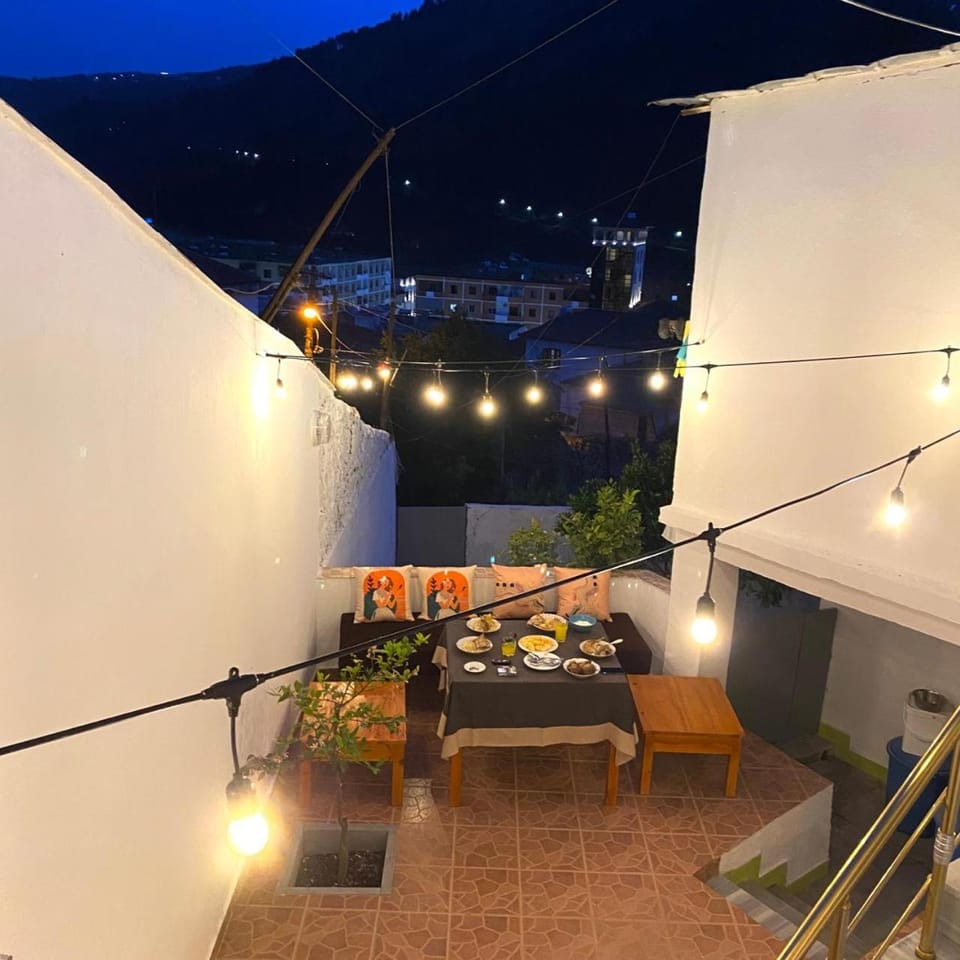 Property building, Night, Natural landscape, View (from property/room), Balcony/Terrace, Dining area, Mountain view