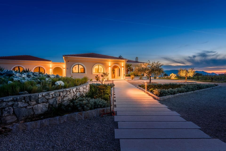 Property building, Night, Garden