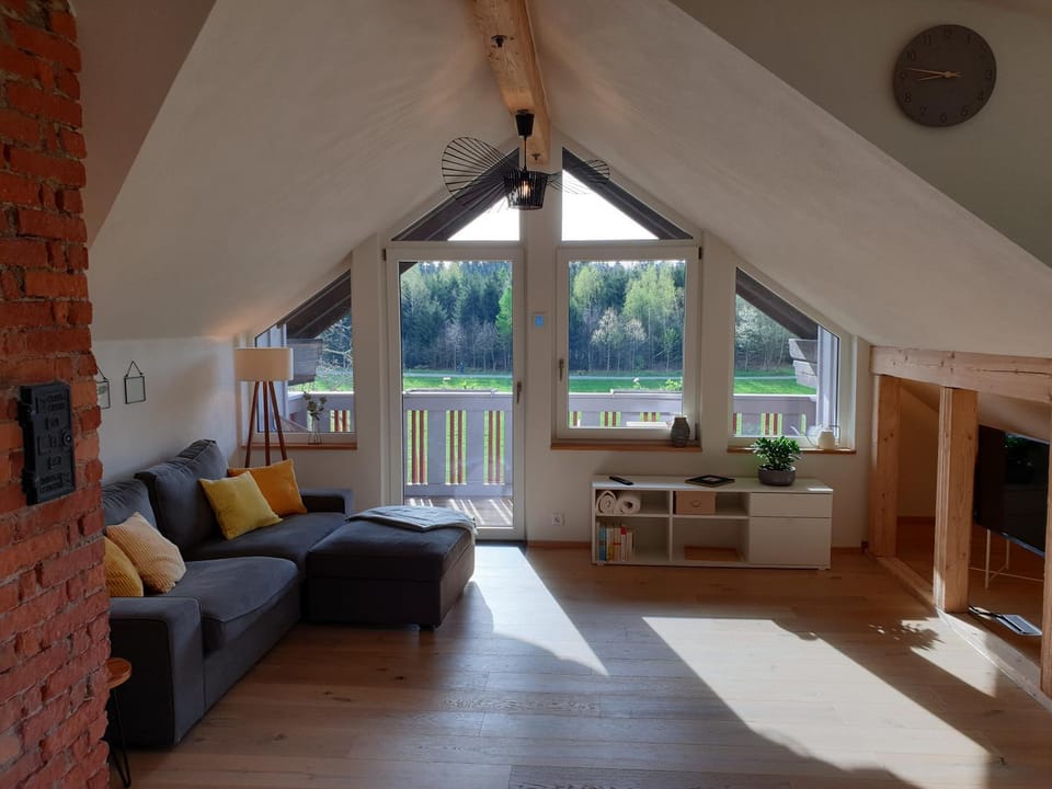 Living room, Seating area, Garden view