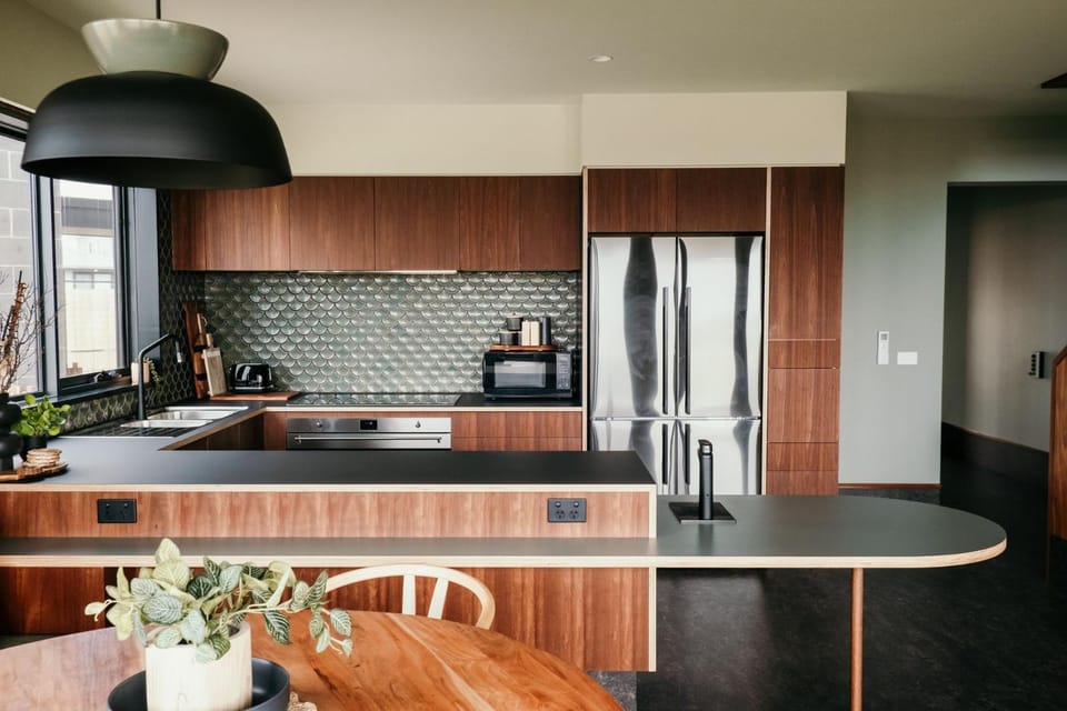 Kitchen or kitchenette, stove