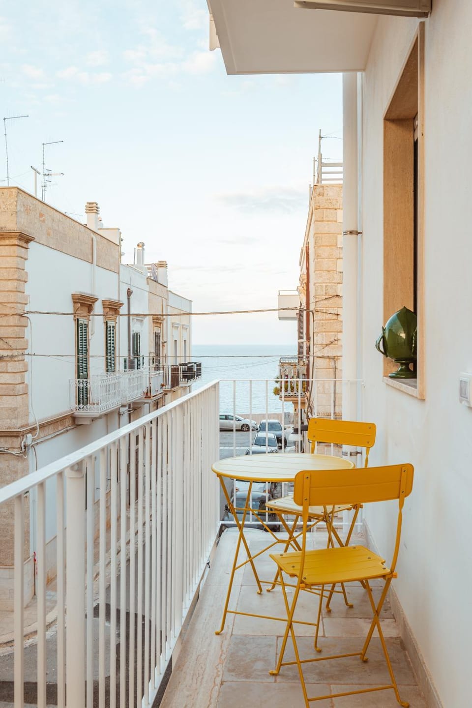 Property building, Patio, Day, View (from property/room), Balcony/Terrace, Living room, Seating area, Dining area, Sea view