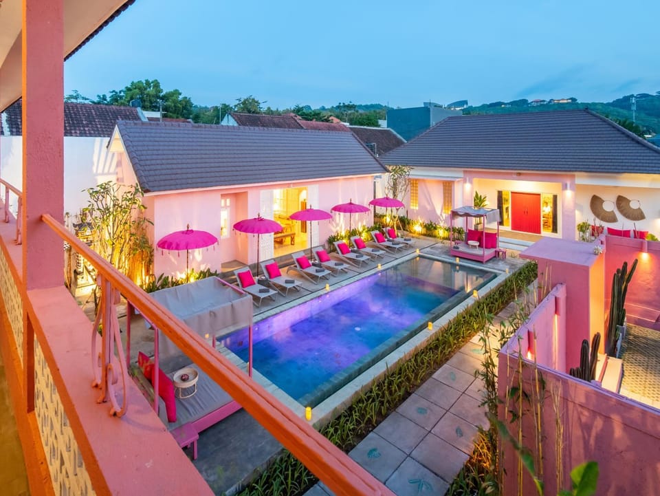 Bird's eye view, Swimming pool, Sunset, sunbed