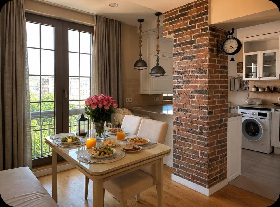 Kitchen or kitchenette, Living room, Food and drinks, Seating area, Dining area, Food, dishwasher, oven, stove, toaster, washing machine, dryer