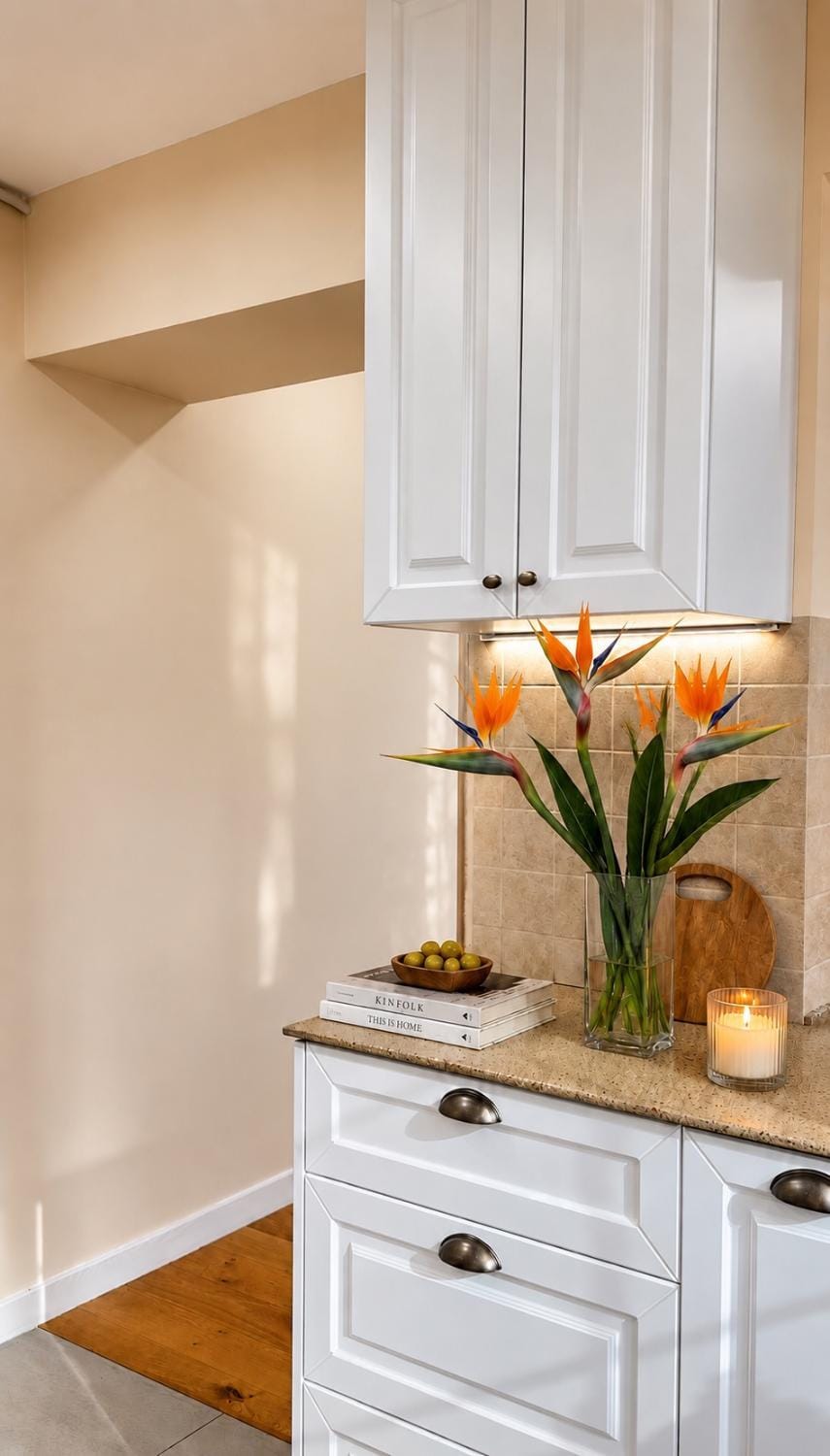 Kitchen or kitchenette, stove