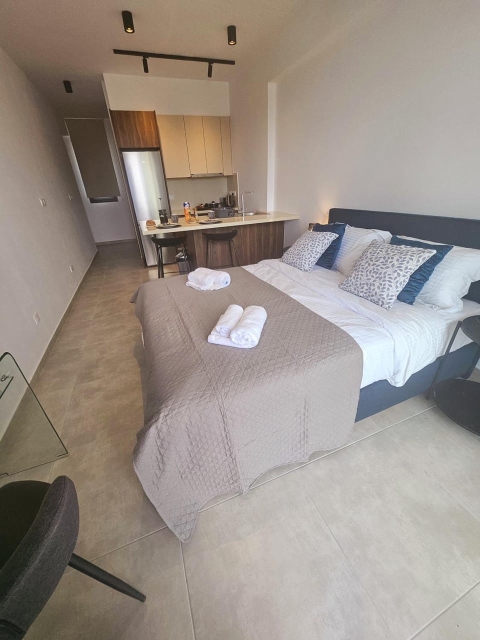 Bed, wardrobe