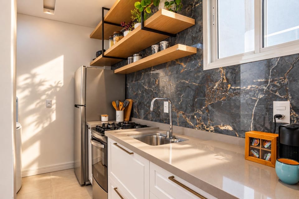 Kitchen or kitchenette, stove