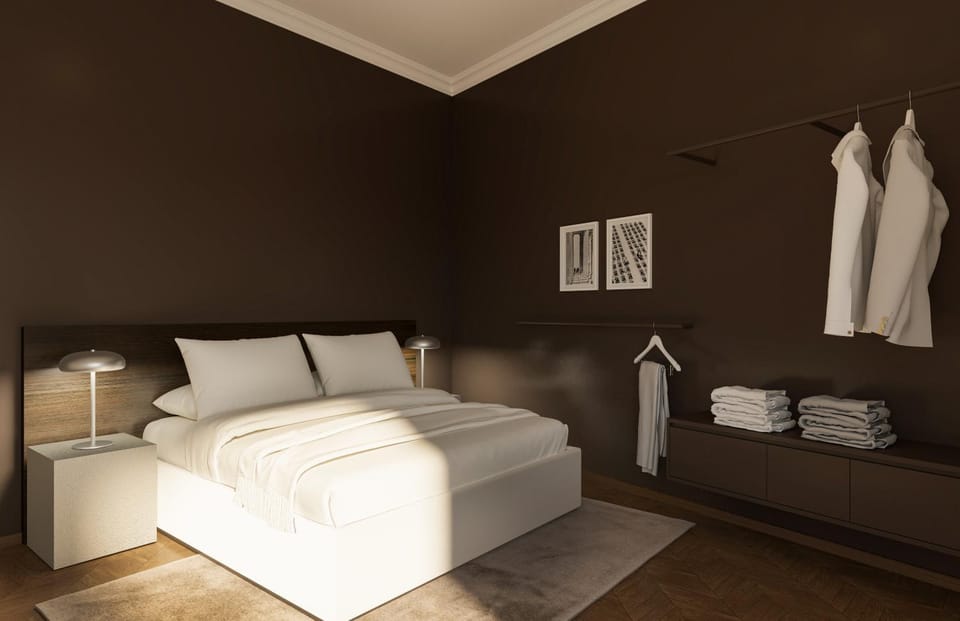 Bed, Photo of the whole room, Bedroom, towels