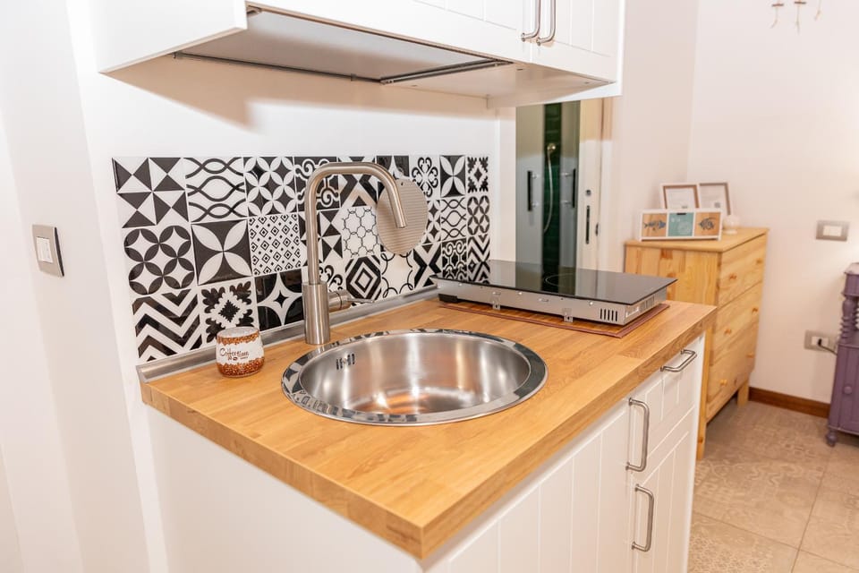 Kitchen or kitchenette, stove