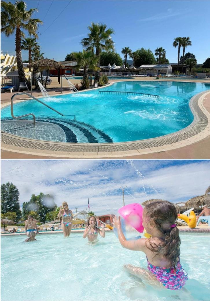 Swimming pool, children, sunbed