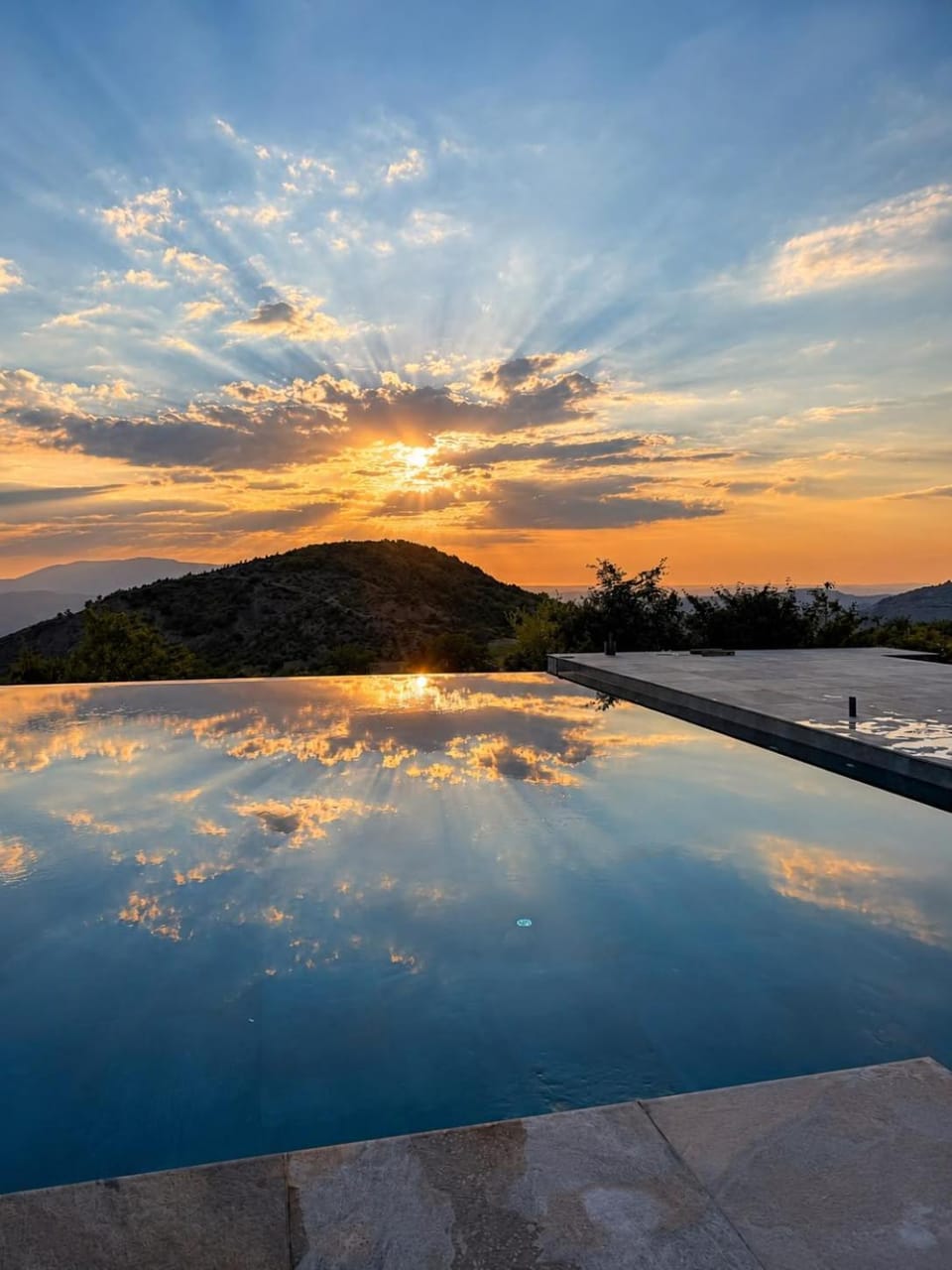 Mountain view, Swimming pool, Sunset