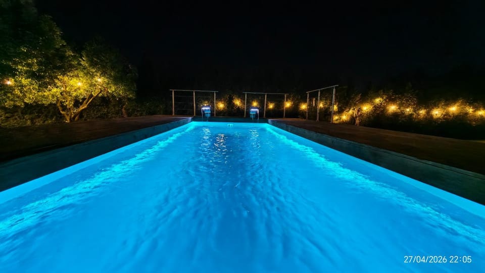 Night, Pool view, Swimming pool