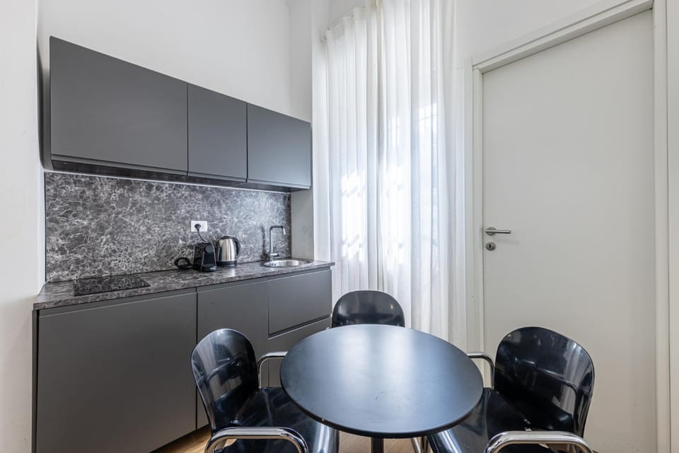 Kitchen or kitchenette, stove
