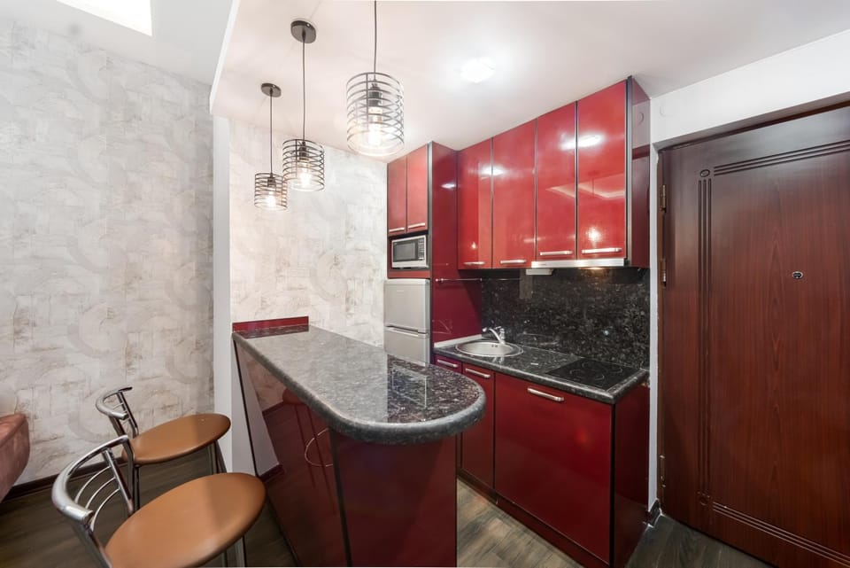 Kitchen or kitchenette, stove