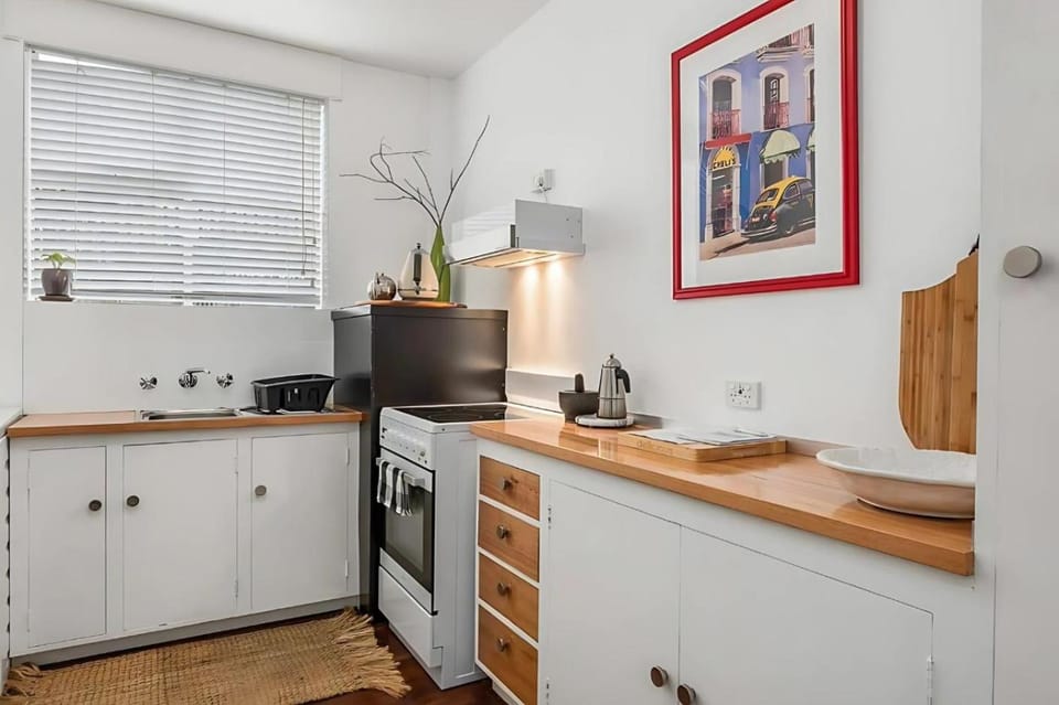 Kitchen or kitchenette, stove