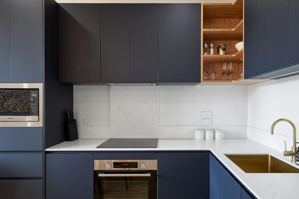 Kitchen or kitchenette, stove