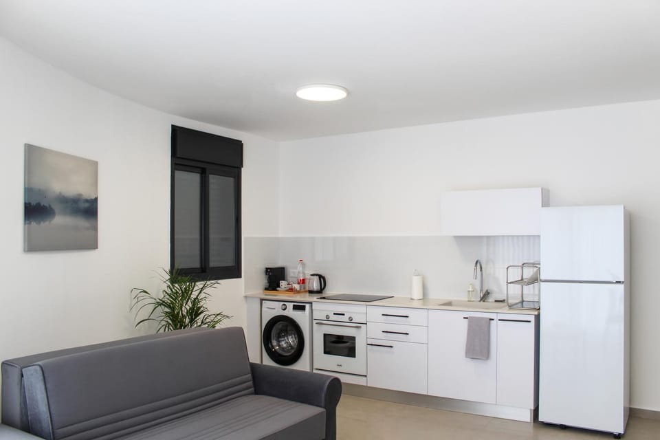 Coffee/tea facilities, Kitchen or kitchenette, Living room, Seating area, minibar, oven, stove, washing machine, kitchen