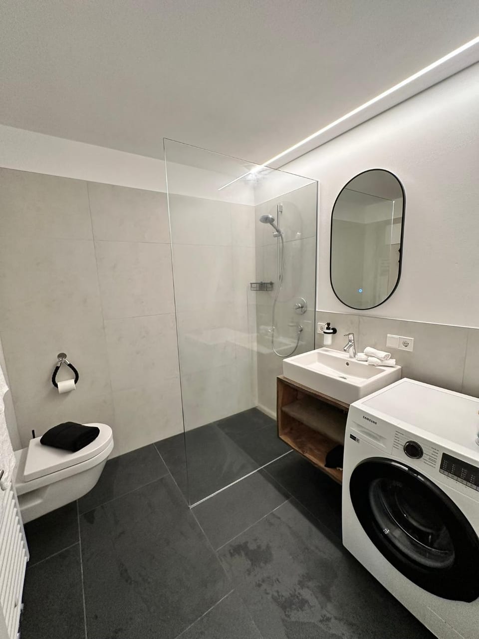 Shower, Toilet, Bathroom, towels, washing machine