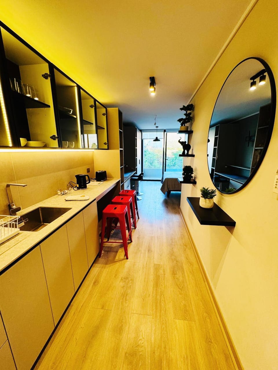 Kitchen or kitchenette, stove