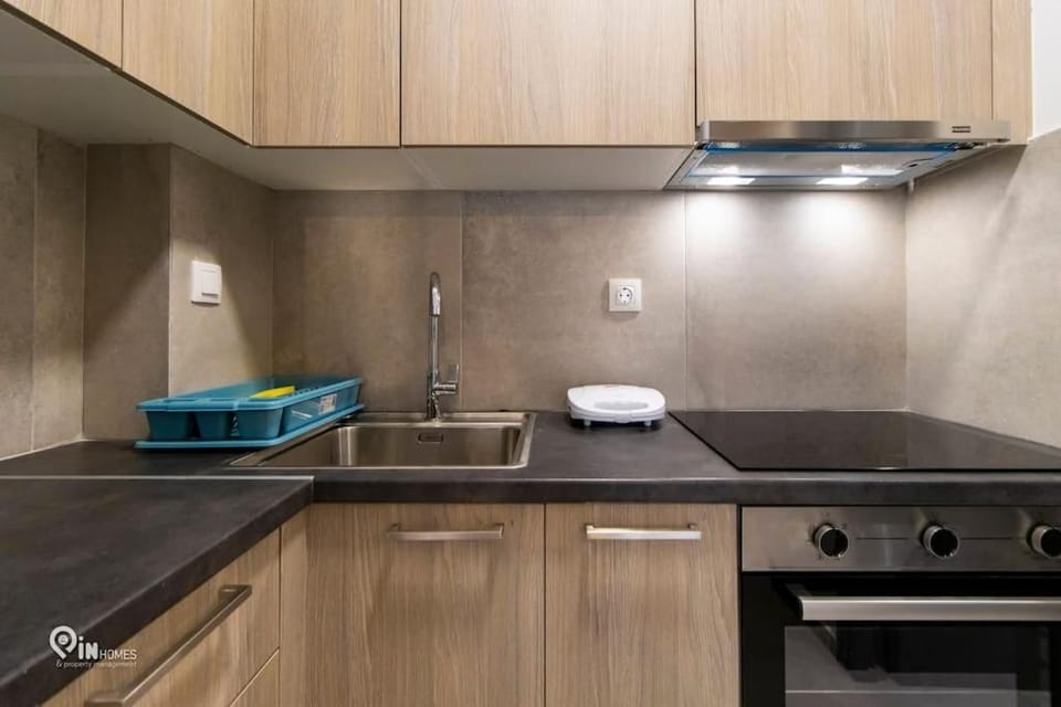Kitchen or kitchenette, stove