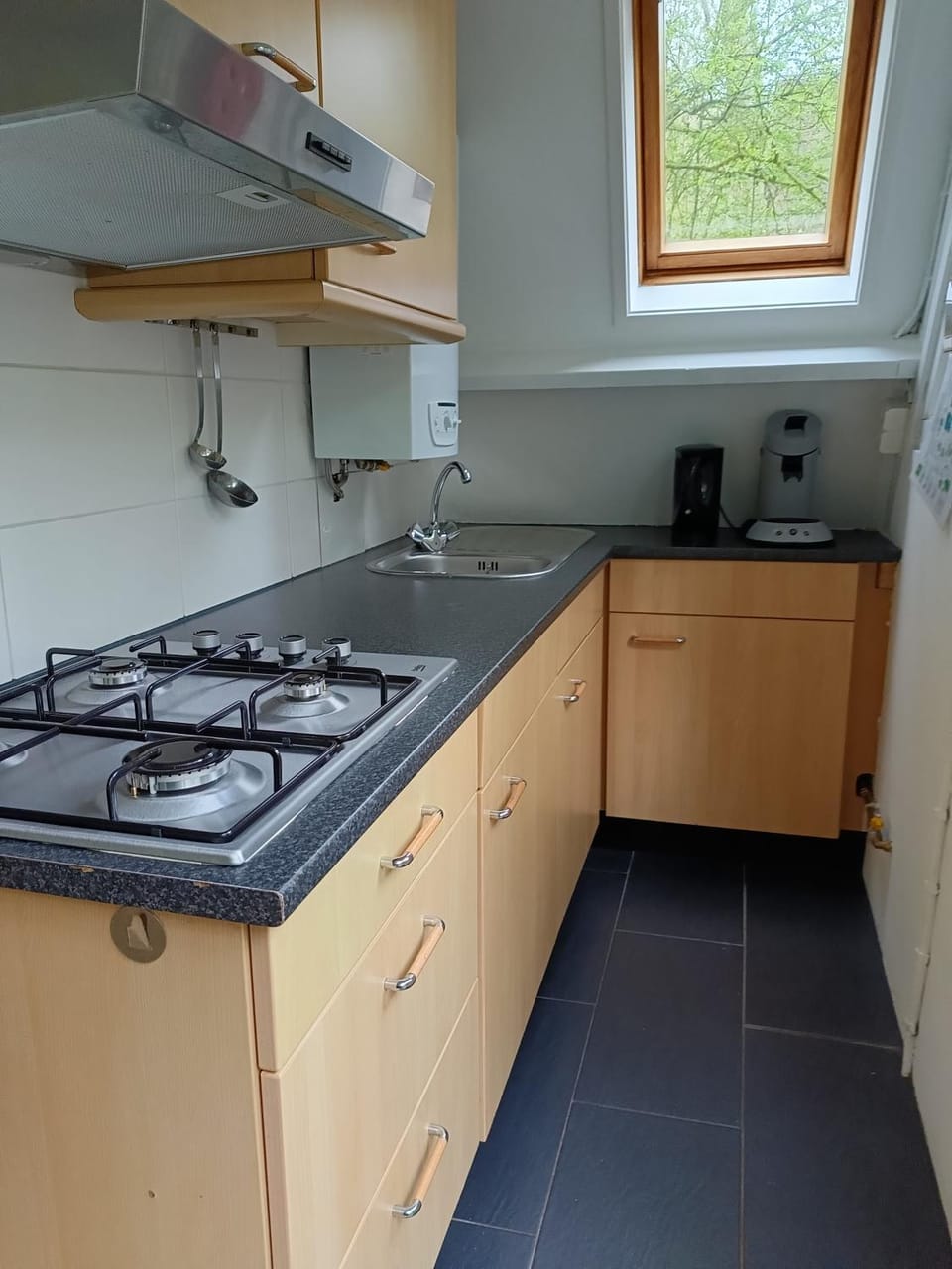 Kitchen or kitchenette, stove