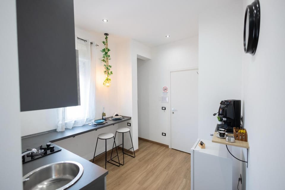 Kitchen or kitchenette, stove