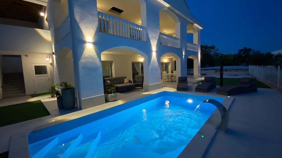 Property building, Night, Natural landscape, View (from property/room), Balcony/Terrace, Swimming pool, sunbed
