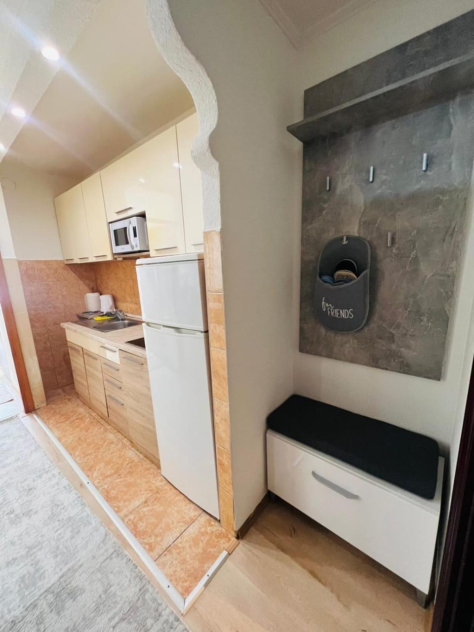 Kitchen or kitchenette, stove
