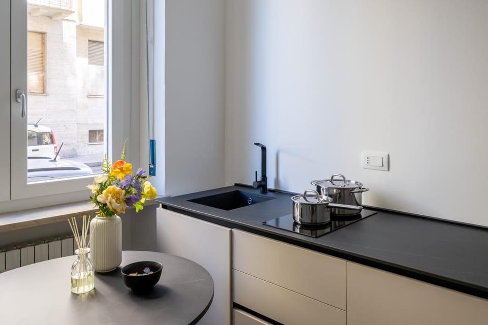 Kitchen or kitchenette, stove