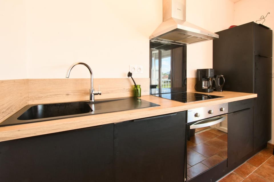 Kitchen or kitchenette, dishwasher, stove