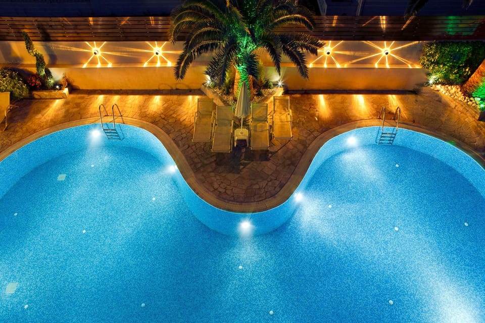 Night, Pool view, Swimming pool, Swimming pool