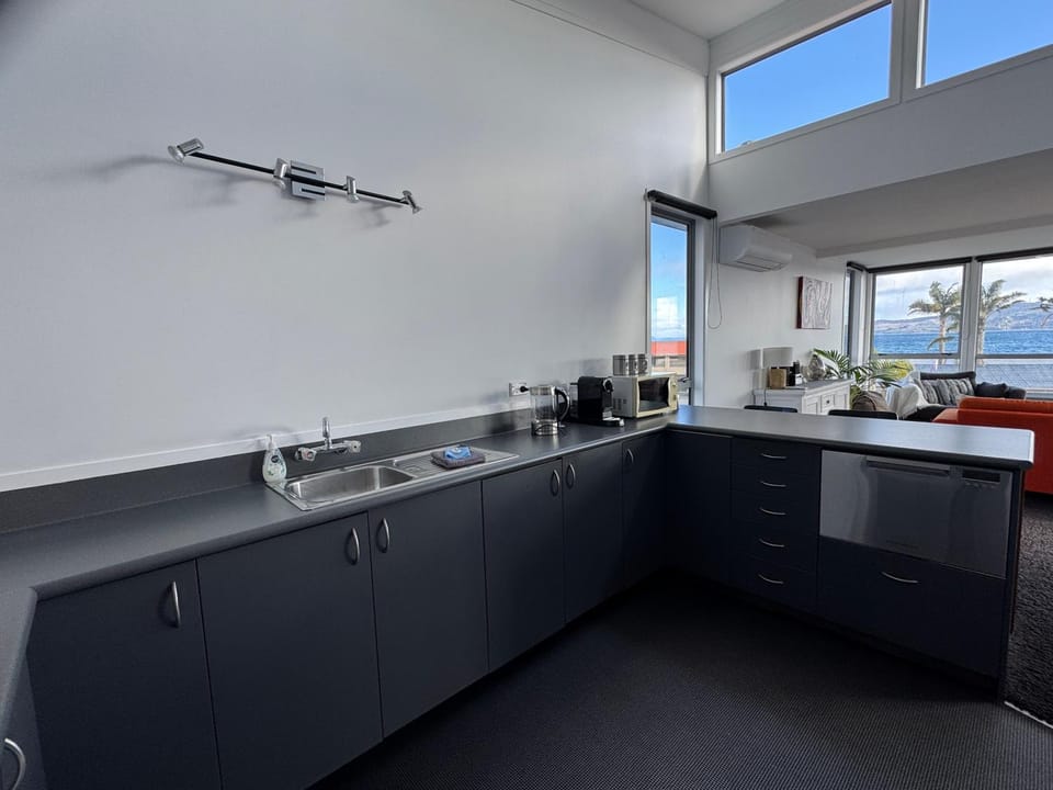 Kitchen or kitchenette, dishwasher, stove