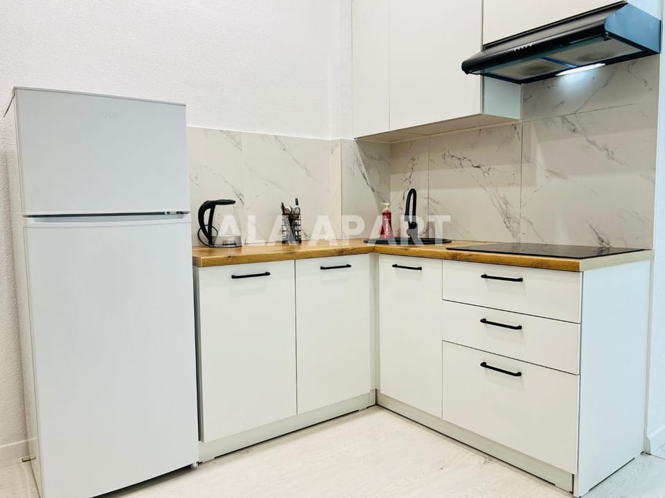 Kitchen or kitchenette, stove