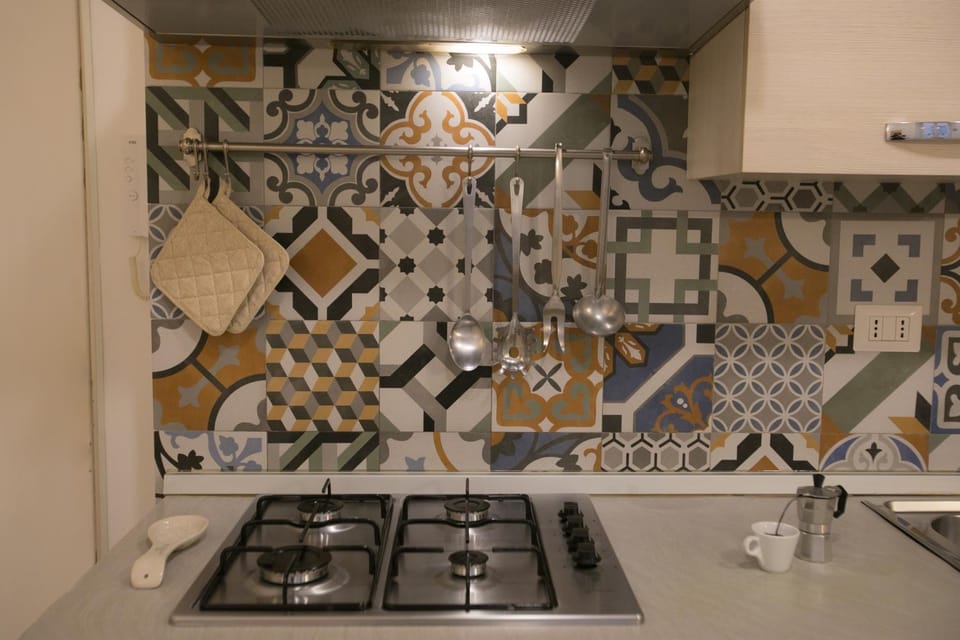 Kitchen or kitchenette, stove