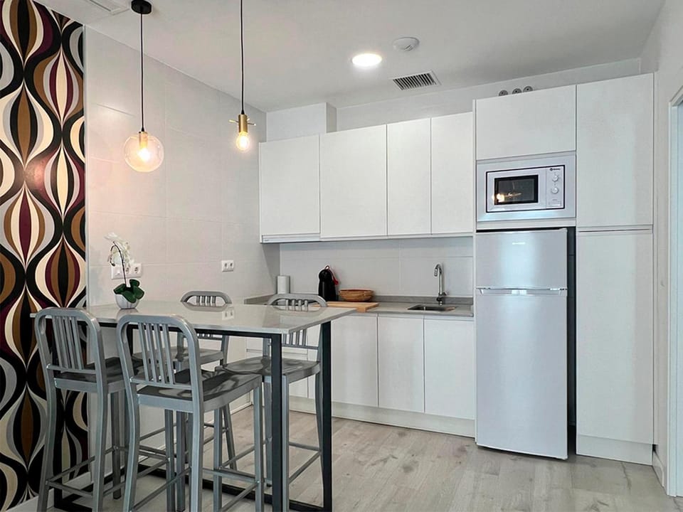 Kitchen or kitchenette, microwave