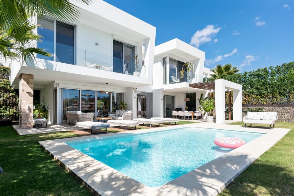Property building, Living room, Swimming pool