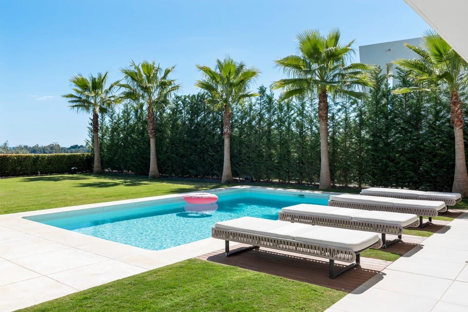 Property building, Living room, Swimming pool