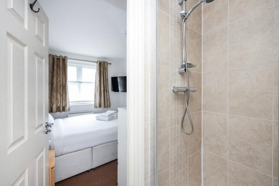 Shower, Bed, Bathroom, Bedroom