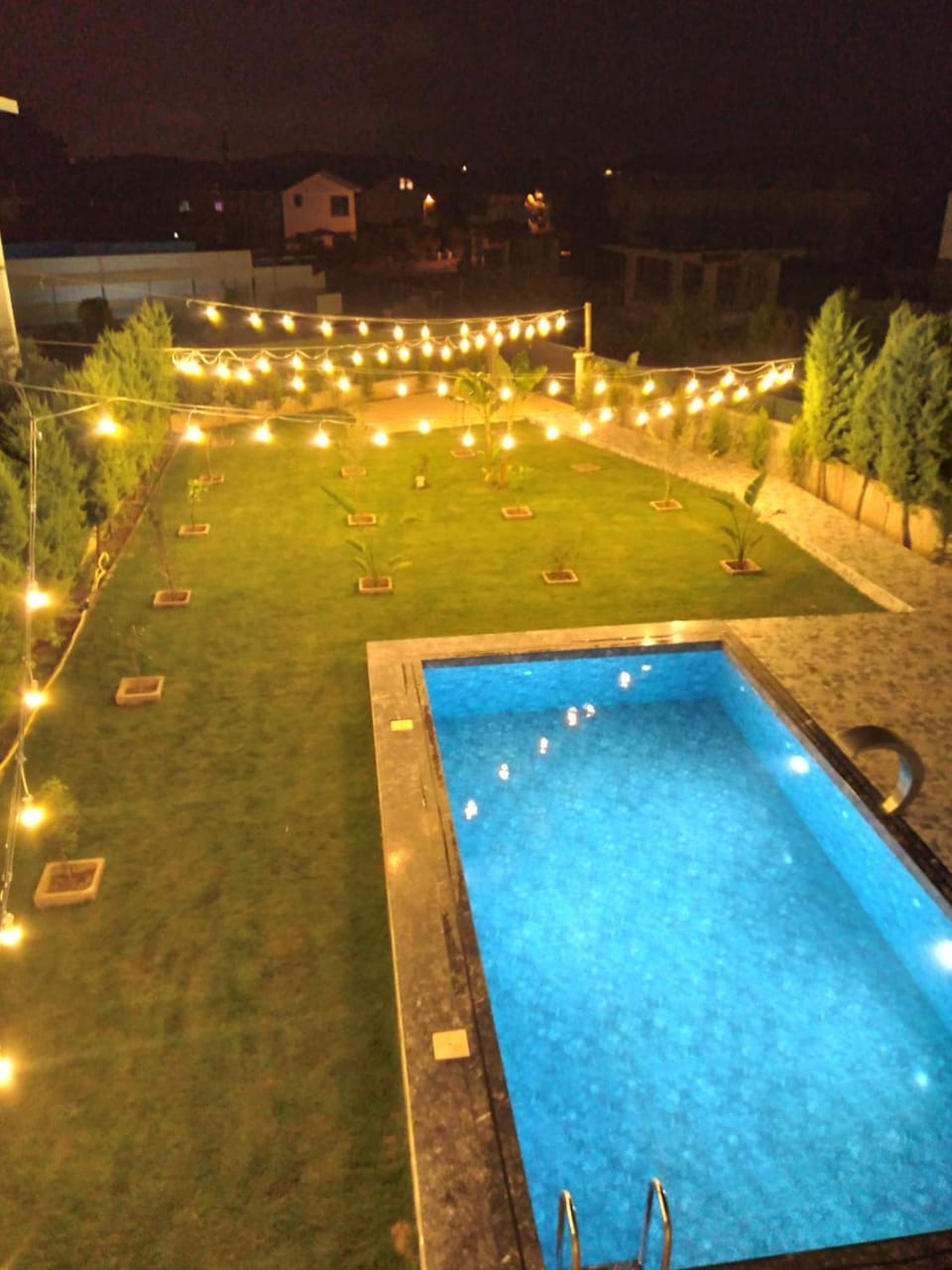 Night, Garden, Garden view, Pool view, Swimming pool, sunbed