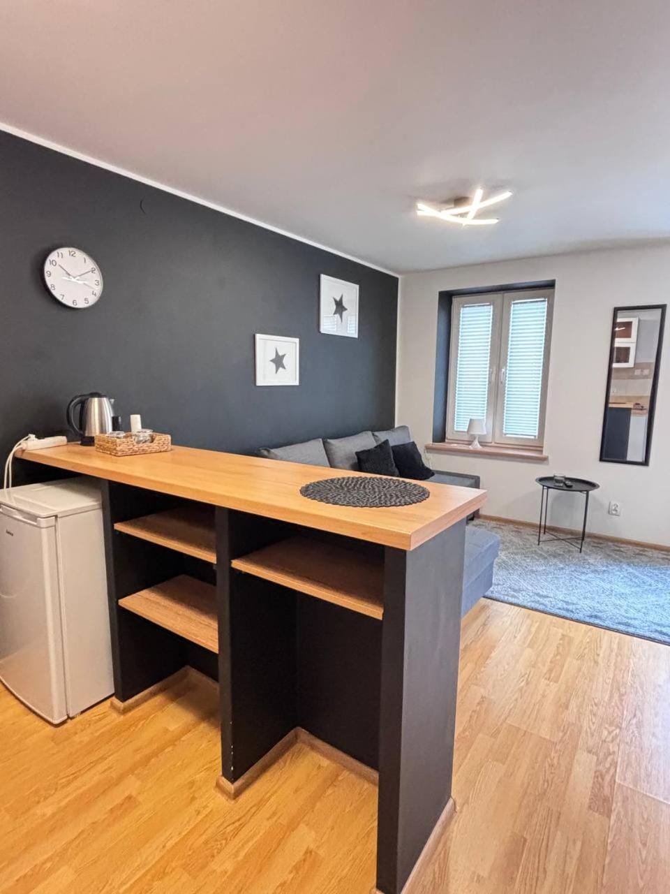 Kitchen or kitchenette, hair dresser