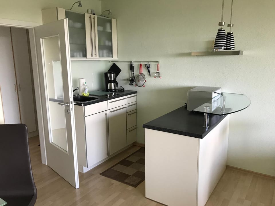 Kitchen or kitchenette, dishwasher, stove