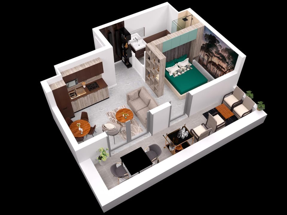 Bathroom, Balcony/Terrace, Kitchen or kitchenette, Living room, Floor plan, Bedroom