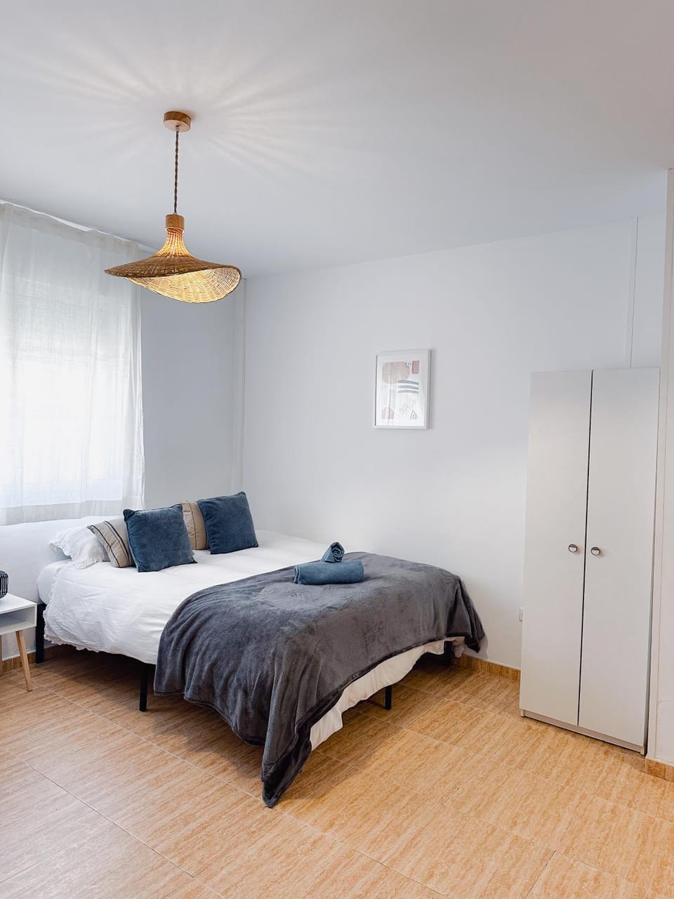Bed, wardrobe
