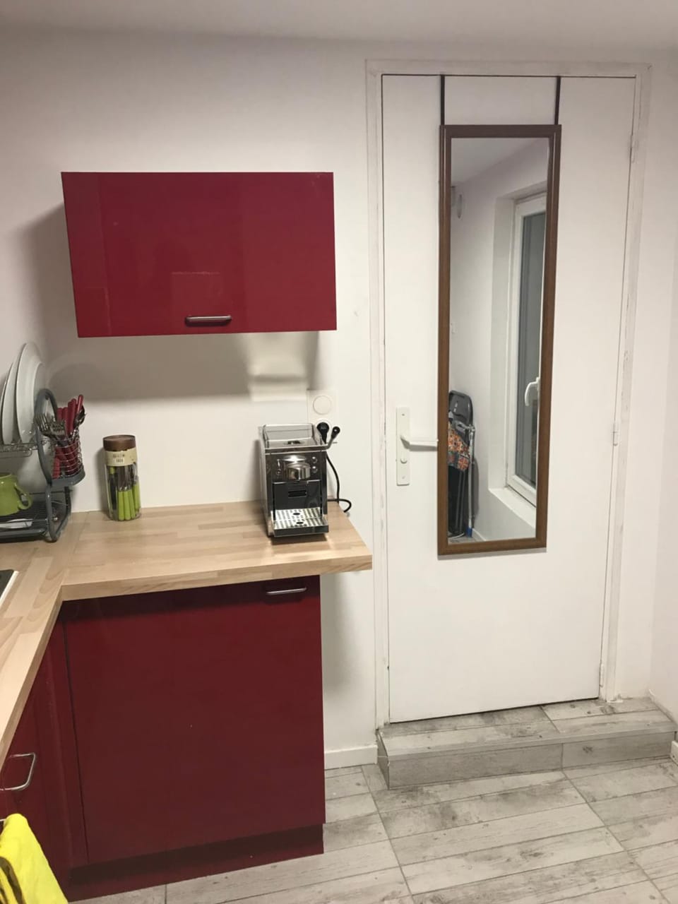 Kitchen or kitchenette, stove